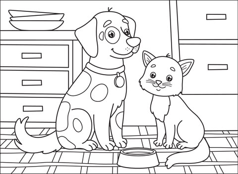 Dog Cat Coloring Page